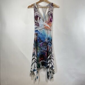 Just Love Tropical Resort Art To Wear Asymmetric Halter Dress Size S Jersey